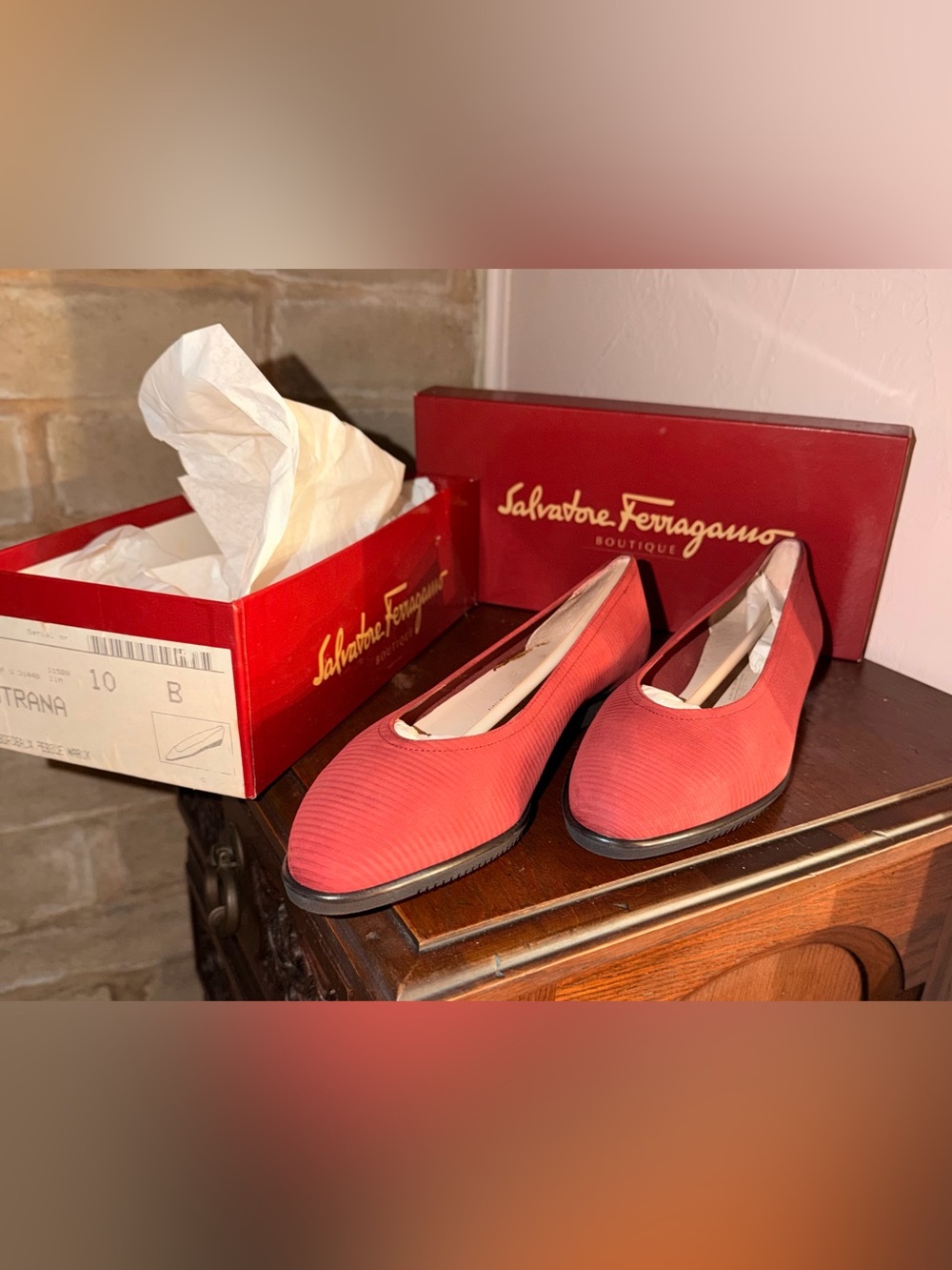 Vintage Salvatore Ferragamo Strana Bordeaux Pebble Comfort Flats Box 10B